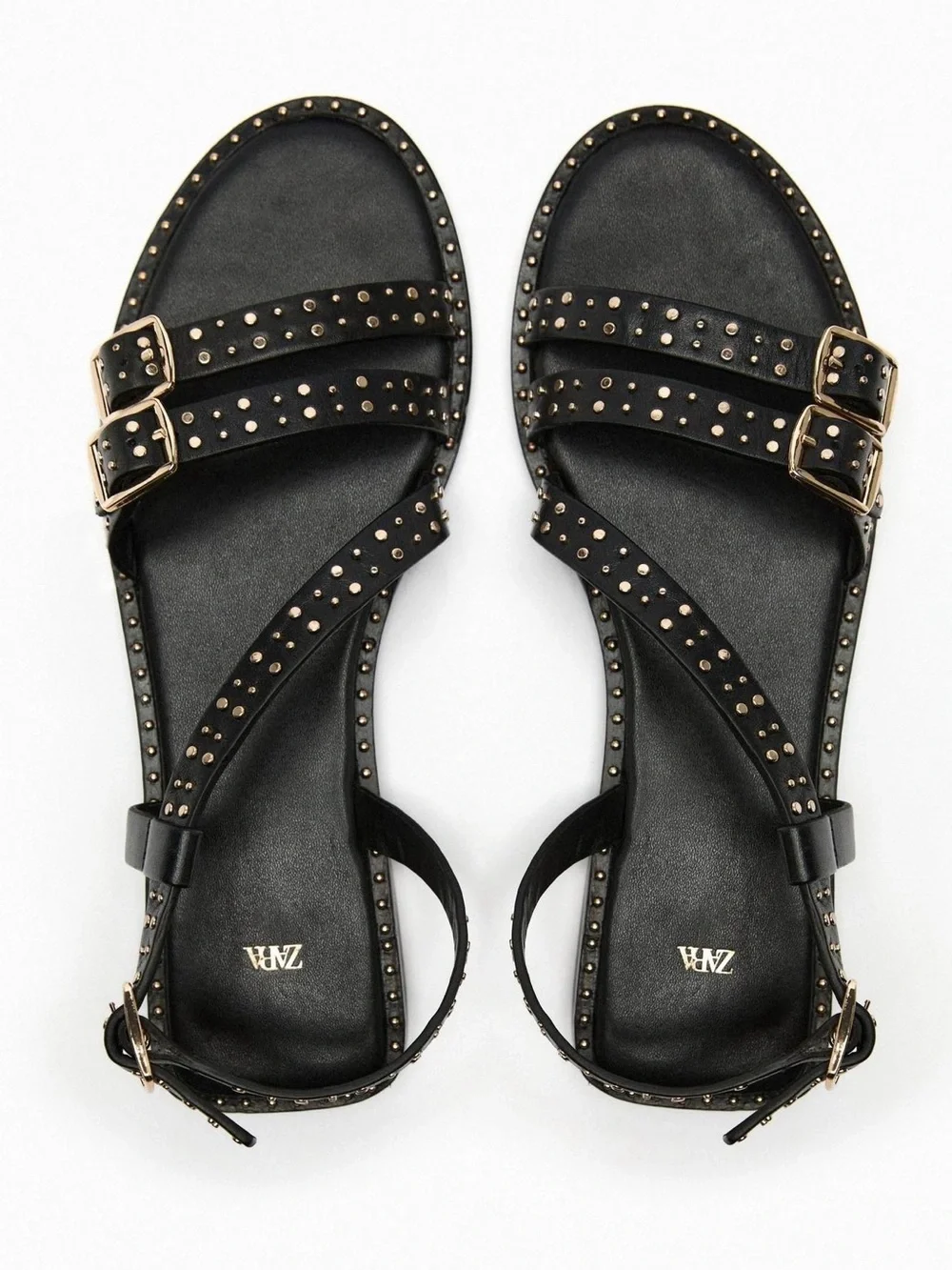 ZARA Studded Leather Flat Sandals | Size 8 US / EU 39 | NWT - Picture 1 of 8
